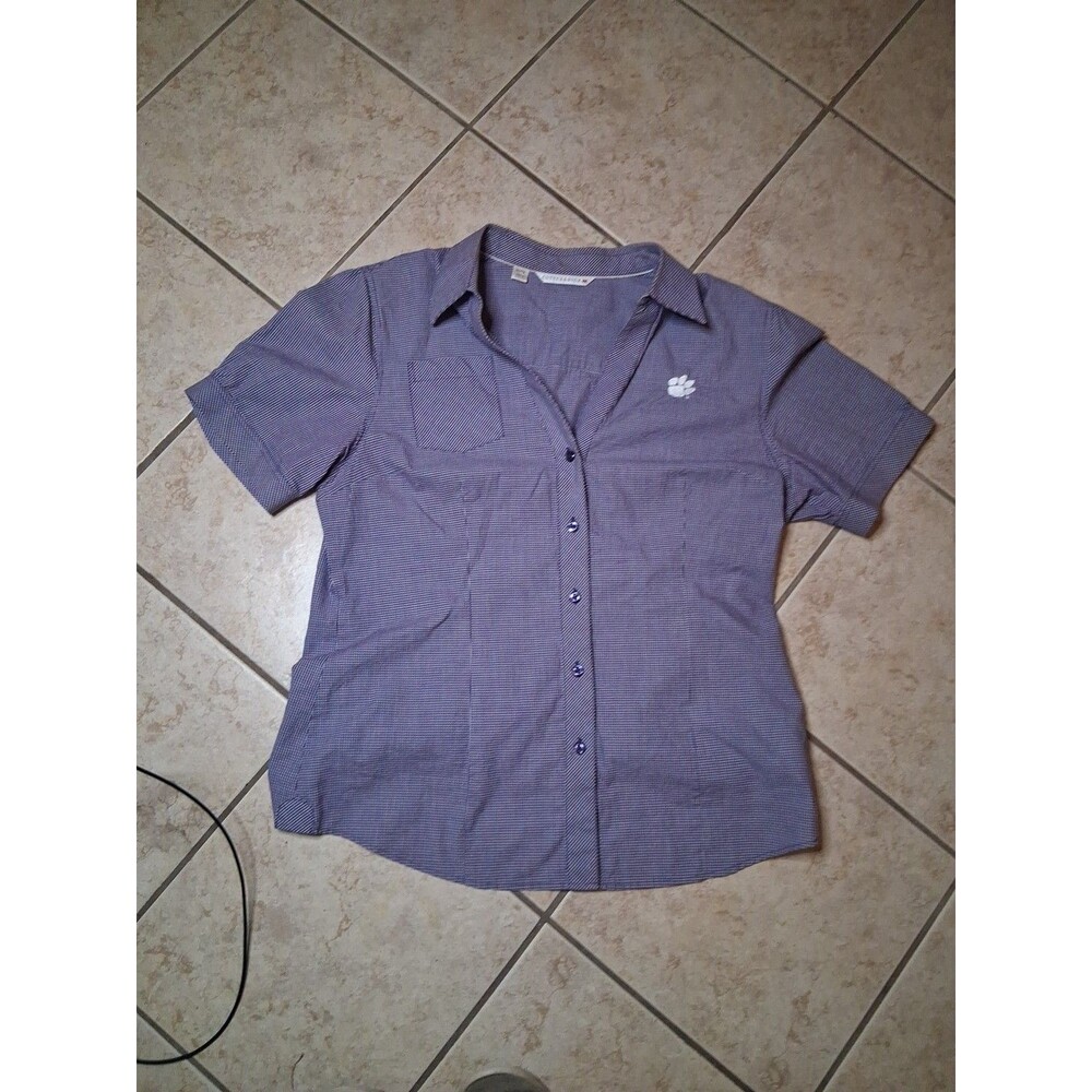 Women’s Cutter & Buck Clemson Tigers Button Down Short Sleeve Purple XL Shirt